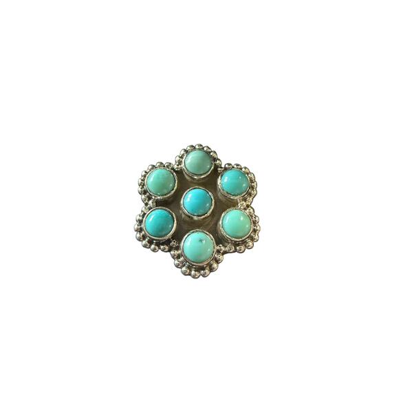 925 Sterling Silver Mohave Turquoise Flower Ring – Size 8 - Picture 1 of 3